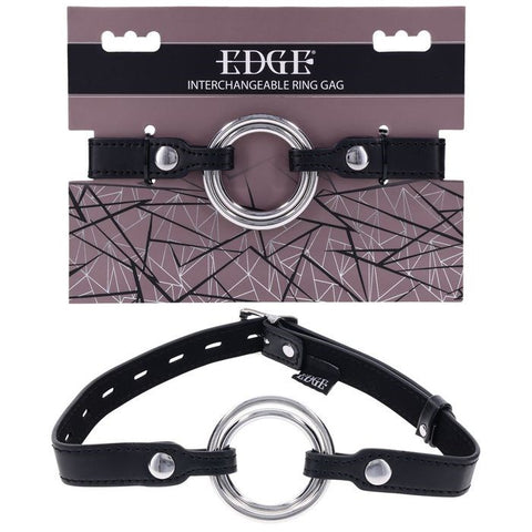 Sportsheets EDGE Interchangeable BDSM Play Mouth Gag Ring Black Adjustable - Bondage Gags and Bits