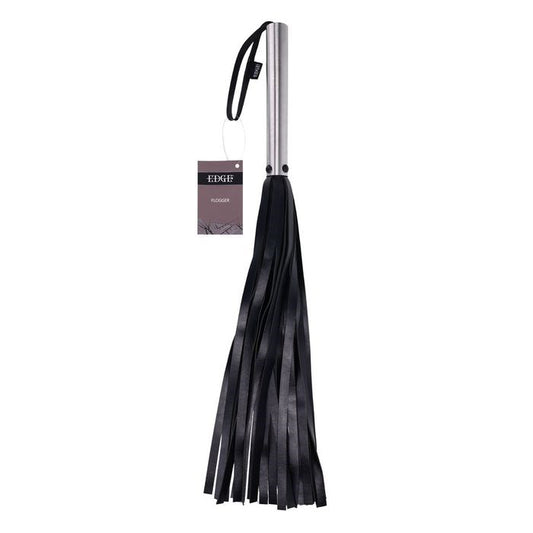 Sportsheets EDGE Bondage Flogger Whip with Metal Handle Black 30 Falls - - Whips And Crops