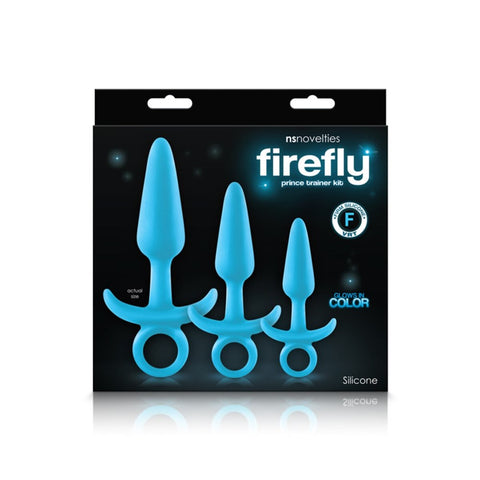 NS Novelties Firefly Prince Silicone Anal Training Butt Plug Kit Blue with Glow Feature - Butt Plugs