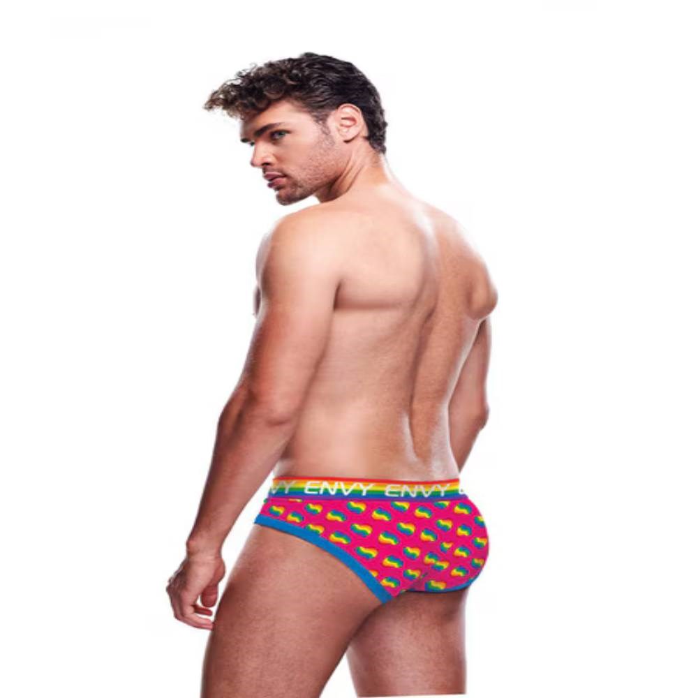 Envy Menswear Rainbow Hearts Mens Sexy Brief with Contoured Pouch Design - Mens Briefs And Boxers