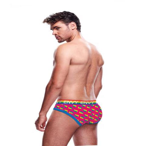 Envy Menswear Rainbow Hearts Mens Sexy Brief with Contoured Pouch Design - Mens Briefs And Boxers