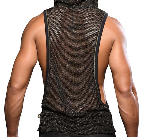 Andrew Christian Golden Mesh Mens Gym Hoodie Black Gold Athletic Performance - His Fetish