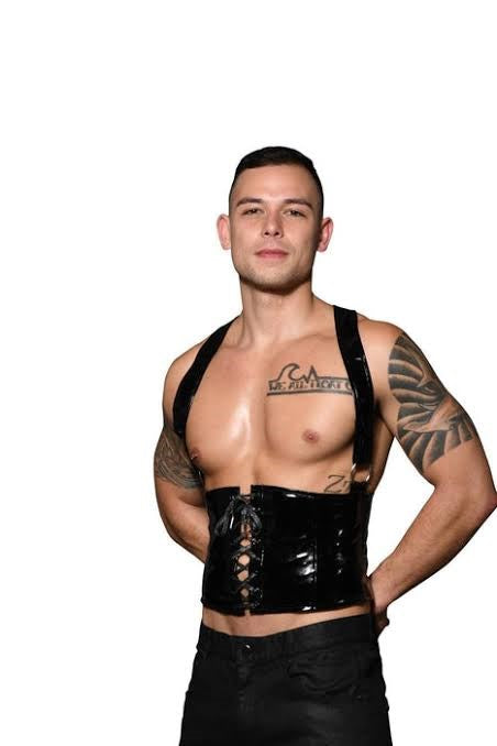 Andrew Christian Mens Corset Harness Black with Adjustable Tie Up Design - His Fetish