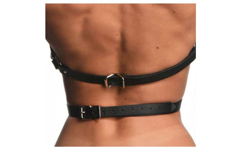 XR Brands Strict Faux Leather Female Sexy Body Harness Black Premium Design - Cuffs And Restraints