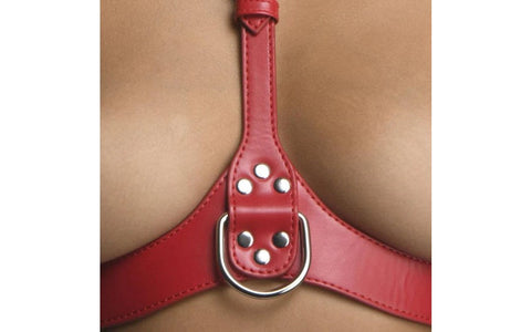 XR Brands Strict Vegan Leather Female Chest Harness Red BDSM Bondage - Cuffs And Restraints