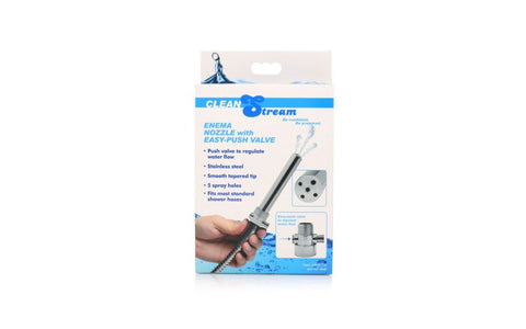 XR Brands CleanStream Enema Nozzle With Push Valve Medical Grade Steel - Enemas and Douches