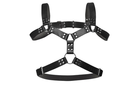 XR Brands Strict 6 O Ring BDSM Play Adjustable Chest Harness with Six Rings - Cuffs And Restraints