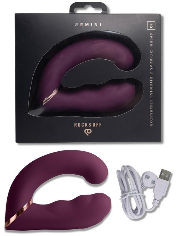 Rocks Off Gemini USB Rechargeable G Spot Vibrator Burgundy Dual Motor - G-Spot Vibrators