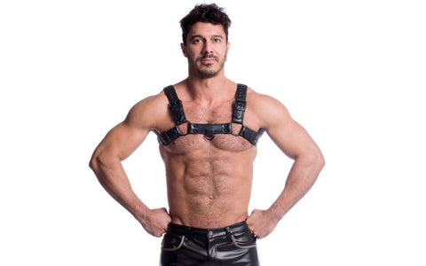 Sport Fucker Vegan Bulldog BDSM Play Harness Black with Dual D Rings - Cuffs And Restraints
