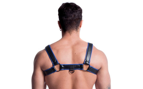 Sport Fucker Vegan Bulldog Bondage Harness Black and Blue with Dual D Rings - Cuffs And Restraints