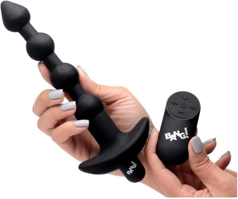 XR Brands Bang Remote Control Vibrating Anal Beads Black 11 Vibration Modes - Anal Beads and Balls