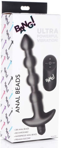 XR Brands Bang Remote Control Vibrating Anal Beads Black 11 Vibration Modes - Anal Beads and Balls