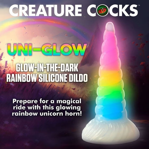 XR Brands Creature Cocks Uni Glow Unicorn Fantasy Dildo with Glow Feature - Non-Realistic Dildos