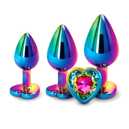 Adam & Eve Rainbow Heart Shape Metal Anal Plug Set Temperature Play - - Butt Plugs
