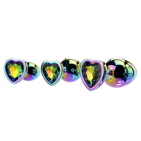 Adam & Eve Rainbow Heart Shape Metal Anal Plug Set Temperature Play - Butt Plugs