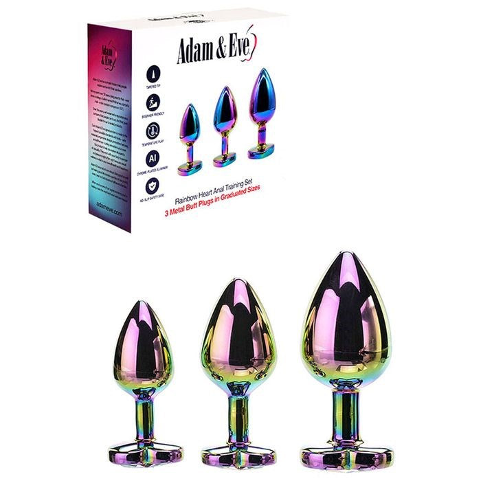 Adam & Eve Rainbow Heart Shape Metal Anal Plug Set Temperature Play - - Butt Plugs