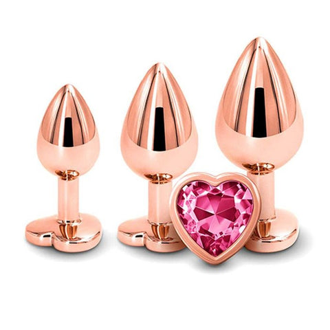 Adam & Eve Rose Gold Heart Shape Metal Butt Plug Set with Progressive Sizing - Butt Plugs