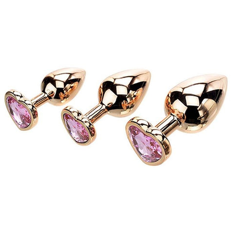 Adam & Eve Rose Gold Heart Shape Metal Butt Plug Set with Progressive Sizing - Butt Plugs