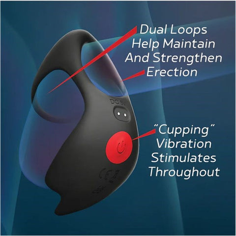 Icon Brands Red Dot V3 Rechargeable Cock and Ball Ring Black Dual Stimulation - Vibrating Cock Rings