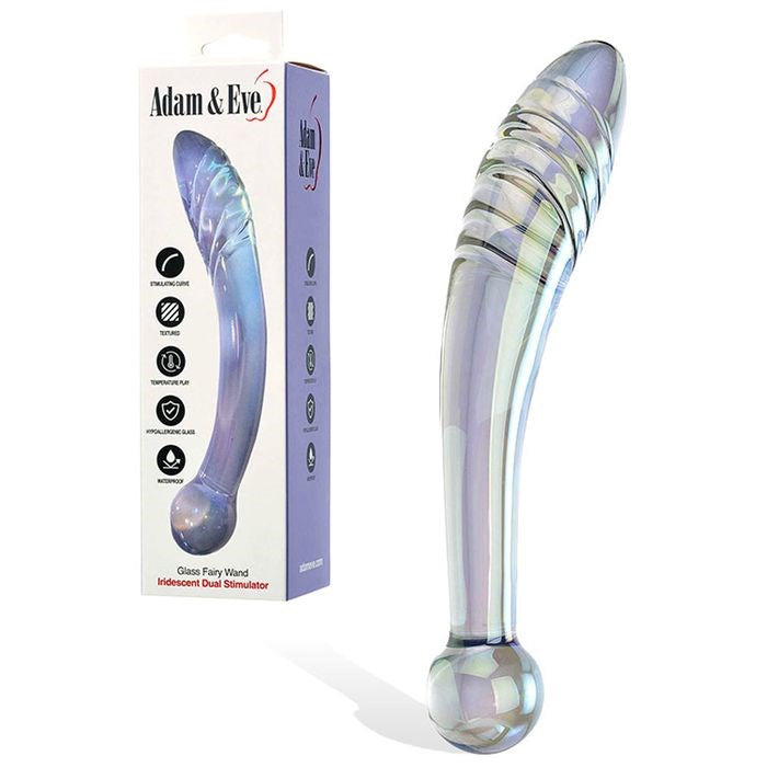 Adam & Eve Fairy Wand Ridged Glass Dildo 22 cm Textured Glass Sex Toy - - Glass Sex Toys