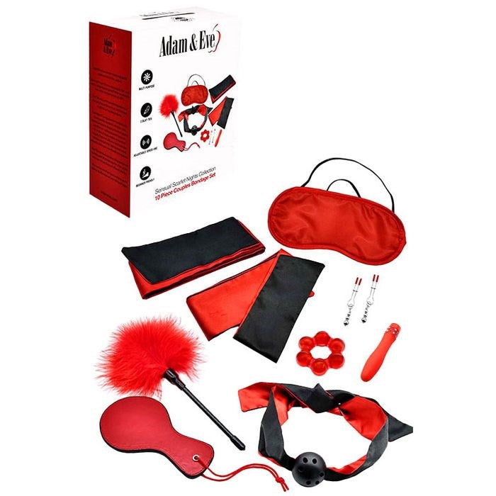 Adam & Eve Sensual Scarlet Nights Bondage Kit Black/Red Complete - - Bondage Kits