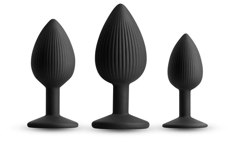 NS Novelties Renegade Triple Ace Textured Anal Plug Kit Black with Lube Channels - Butt Plugs