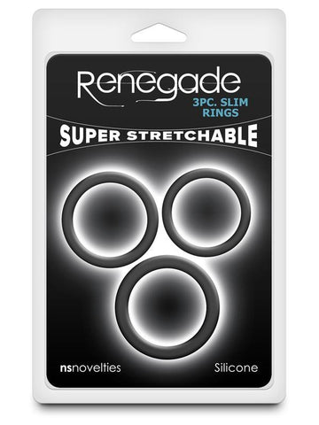 NS Novelties Renegade 3 Piece Slim Stretchy Cock Rings Black Premium Set - Cock Ring Sets