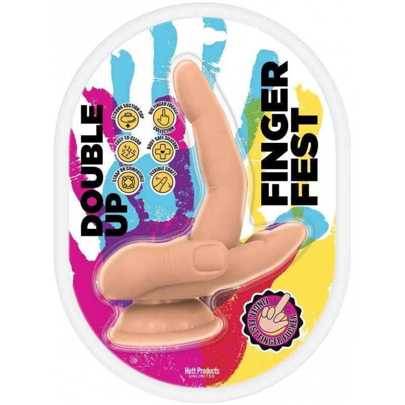 Hott Products Finger Fest Double Up Realistic Dildo Flesh Dual Stimulation - - Realistic Dildos