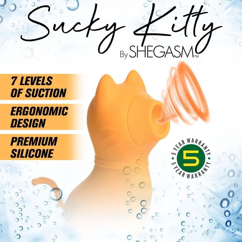 XR Brands Shegasm Sucky Kitty 7X Clitoral Stimulator Orange Air Stim Suction - - Clit Ticklers and Pulsators