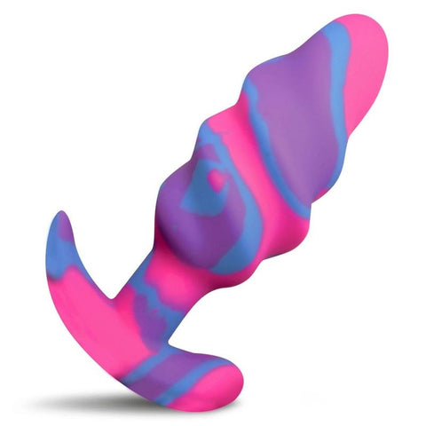 XR Brands Creature Cocks Unicorn Swirl Silicone Butt Plug with Ridge Design - Butt Plugs