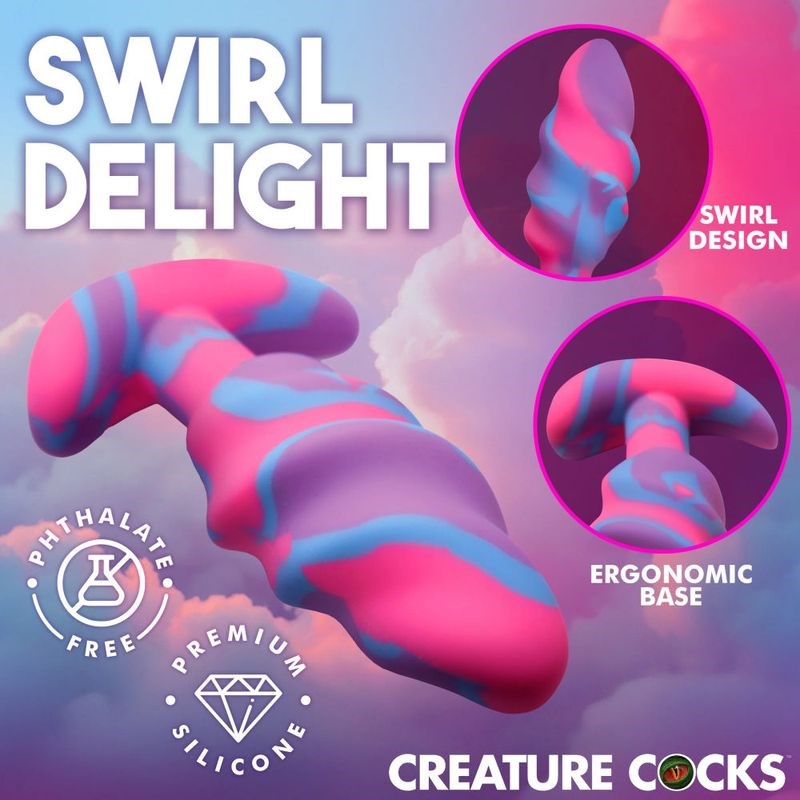 XR Brands Creature Cocks Unicorn Swirl Silicone Butt Plug with Ridge Design - - Butt Plugs