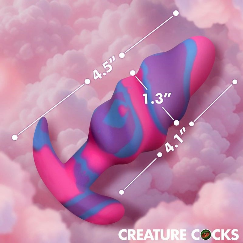 XR Brands Creature Cocks Unicorn Swirl Silicone Butt Plug with Ridge Design - - Butt Plugs