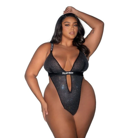Playboy Lingerie Playboy Disco Fever Sexy Womens Teddy Black Rhinestone - Teddies and Bodysuits
