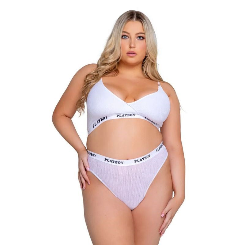 Playboy Lingerie Playboy Lifestyle Bunny 2 Piece Bra and Panty Set White Athletic Mesh - - Bras and Bra Sets