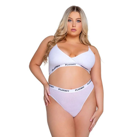 Playboy Lingerie Playboy Lifestyle Bunny 2 Piece Bra and Panty Set White Athletic Mesh - Bras and Bra Sets