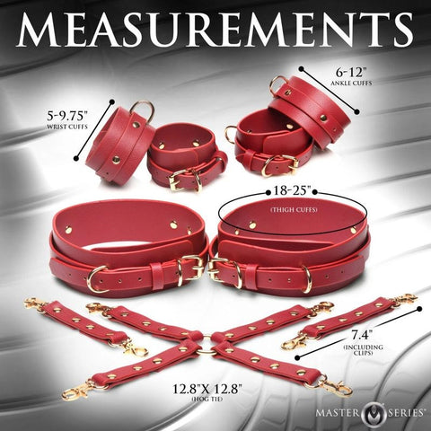 XR Brands Master Series Crimson Captive BDSM Play Restraints Complete Set - Cuffs And Restraints