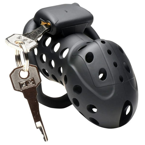 XR Brands Master Series Lock Down Male Chastity Cage with Dual Lock System - Male Chastity