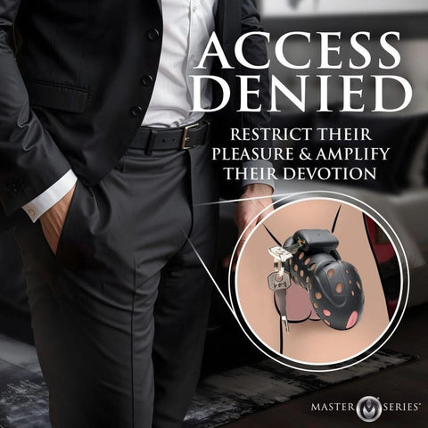 XR Brands Master Series Lock Down Male Chastity Cage with Dual Lock System - Male Chastity