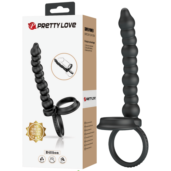Pretty Love Dillion Anal Beads With Cock Ring Black - - Anal Beads and Balls