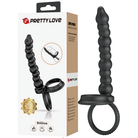 Baile Pretty Love Dillion Anal Beads With Cock Ring Black Dual Stimulation - Anal Beads and Balls