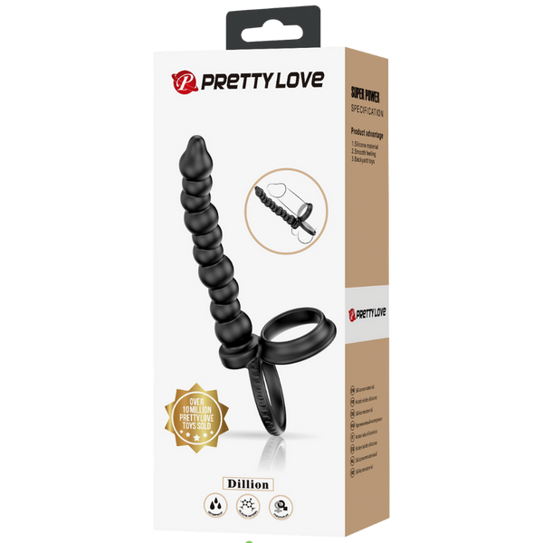 Pretty Love Dillion Anal Beads With Cock Ring Black - - Anal Beads and Balls