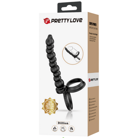 Baile Pretty Love Dillion Anal Beads With Cock Ring Black Dual Stimulation - Anal Beads and Balls
