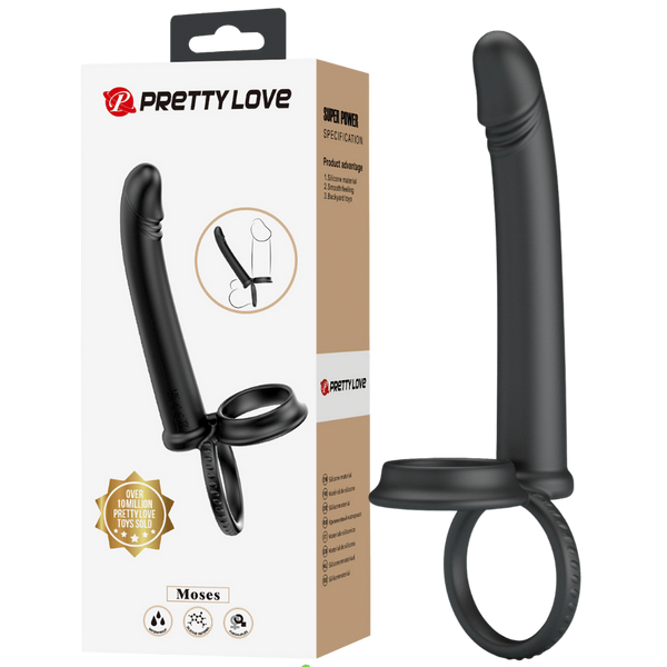 Pretty Love Moses Cock and Ball Ring Anal Dildo Black - - Anal Dildos