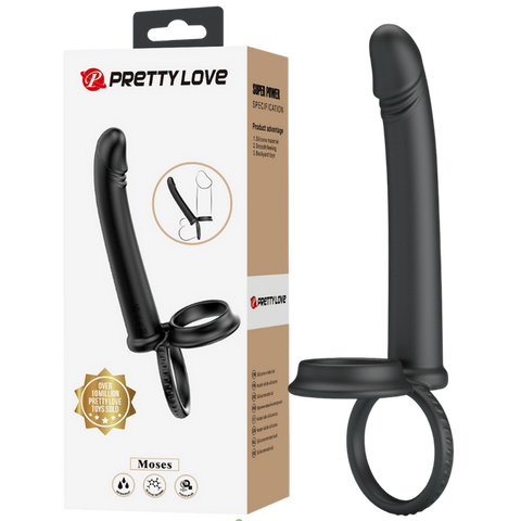 Pretty Love Moses Cock and Ball Ring Anal Dildo Black Dual Stimulation - Anal Dildos