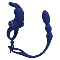 Pretty Love Ayad Powerful Cock Ring Plug Navy Blue - - Vibrating Cock Rings