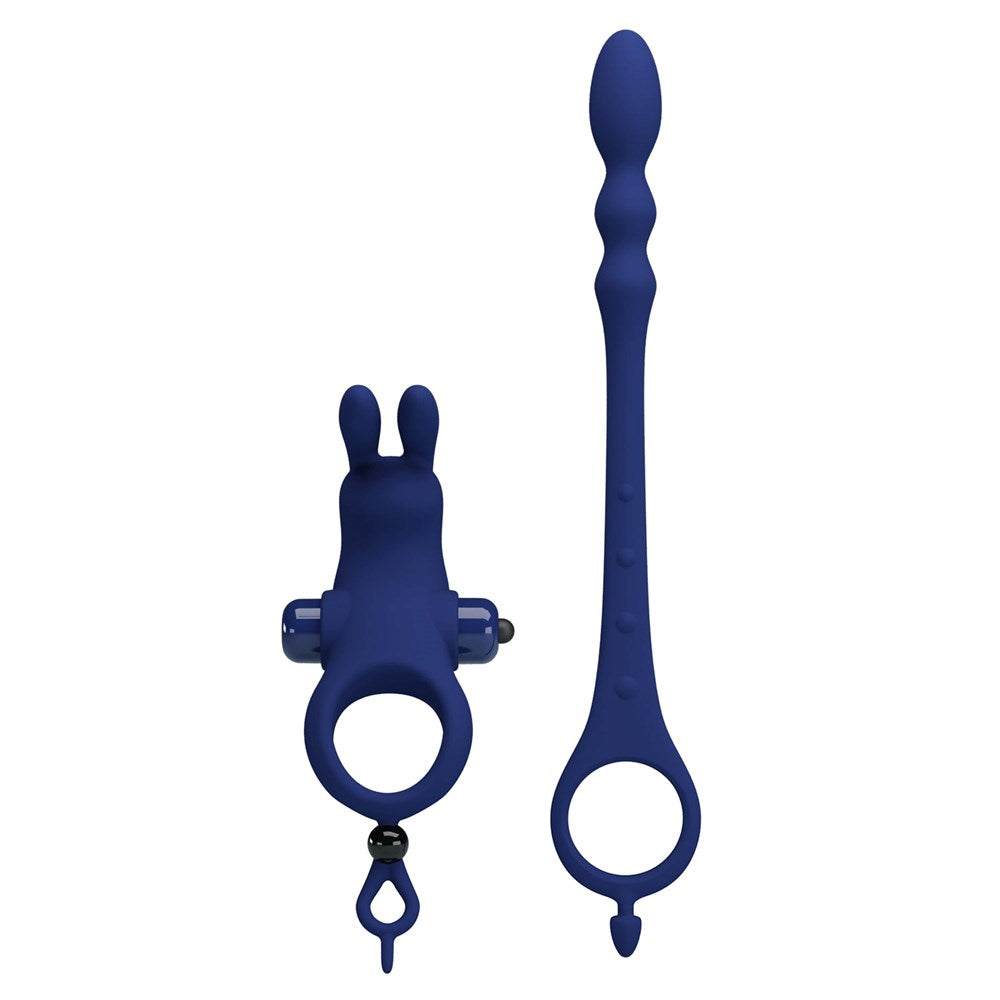 Pretty Love Ayad Powerful Cock Ring Plug Navy Blue - - Vibrating Cock Rings