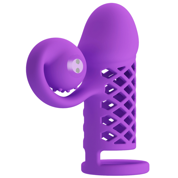Baile Pretty Love Rechargeable Harden Cock Sleeve Purple with Vibrating Tip - - Penis Sleeves and Extenders