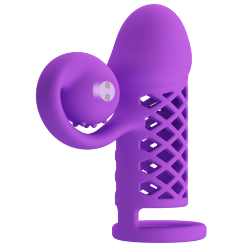 Baile Pretty Love Rechargeable Harden Cock Sleeve Purple with Vibrating Tip - Penis Sleeves and Extenders