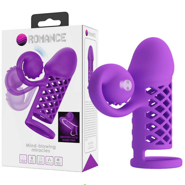 Baile Pretty Love Rechargeable Harden Cock Sleeve Purple with Vibrating Tip - - Penis Sleeves and Extenders