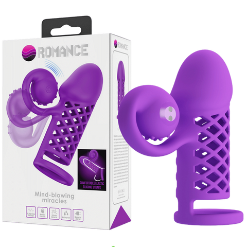 Baile Pretty Love Rechargeable Harden Cock Sleeve Purple with Vibrating Tip - Penis Sleeves and Extenders